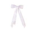 Elegant white double-layered satin bow hair clip with long ribbons for a sweet Korean style - White
