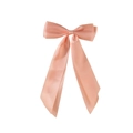 Elegant apricot pink satin double-layered bow hair clip with long ribbons and a silk finish - Pink