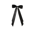 Elegant double-layered black satin ribbon bow hair clip with long streamers - Black