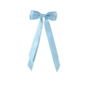 Elegant light blue satin double-layered bow hair clip with long ribbon streamers - Blue