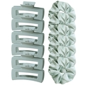Morandi green hair clip set featuring matte rectangular claws and satin hair scrunchies - Cyan