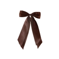Elegant dark coffee satin ribbon bow hair clip with a smooth glossy polyester finish - Dark Coffee