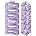 Set of 7 matte purple claw clips and 7 satin scrunchies for voluminous hair styling - Light Purple