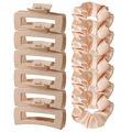 Matte pink hair claw clips and satin scrunchies set for daily hair styling - Peach