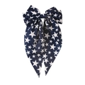 Navy blue bow hair clip with white star pattern and long flowing ribbons - Navy Blue Spring Bow Clip