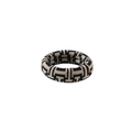 Elastic knit hair tie featuring a vintage black and beige geometric jacquard pattern - Black and White Houndstooth