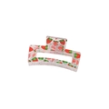 Transparent rectangle hair claw clip featuring fresh red strawberry patterns and green leaves - Strawberry Style (Bulk)