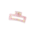 Floral rectangle hair claw clip with pink butterflies and yellow flowers on clear acrylic - Rose Red Butterfly (Bulk)