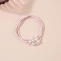 Pink multi-strand elastic hair tie featuring pearl and rhinestone floral accent - Pearl-Light Purple