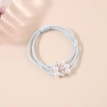 Elegant light blue triple-strand hair tie with white pearls and rhinestone flower decoration - Pearl Style - Blue