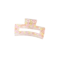 Square clear hair claw clip with colorful daisy floral pattern and metal spring - White Orange Pink Floral (Bulk)