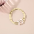 Pale yellow braided hair tie with white imitation pearls and pink crystal beads - Pearl-Yellow