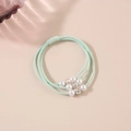 Three-strand mint green elastic hair tie with white pearls and sparkling rhinestone ball - Pearl-Cyan