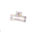 Rectangular clear plastic hair claw clip with colorful star pattern and metal spring - Star Style (Bulk)