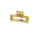 Rectangular hollow hair claw clip with colorful floral patterns on transparent yellow base - Mixed Color Floral (25)