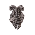 Handgefertigte große Haarspange mit Leopardenmuster-Chiffonschleife und langen Bändern - Federclips / Grau Leopard