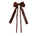 Eleganter dunkelbrauner Satin-Schleifen-Haarclip mit vier langen Bändern und Seidenglanz - Schokolade
