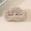 Plush faux fur claw clip in khaki coffee color for autumn and winter hairstyles - Bulk Packaging / Grey Brown
