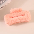 Large plush claw clip in peach pink faux fur for voluminous hair styling - Bulk Packaging / Orange Pink