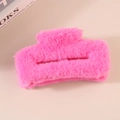 Pince à cheveux rectangulaire en peluche rose vif, accessoire mode pour automne hiver - Rouge Rose