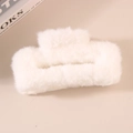 Chic cream white plush faux fur claw clip for thick hair styling in autumn and winter - Bulk Packaging / Milk White