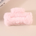 Plush light pink faux fur claw clip in a rectangular shape for autumn and winter styles - Bulk Packaging / Light Pink