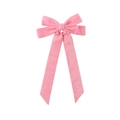 Elegant light pink double layer velvet bow hair clip with long ribbons for women - Pink