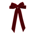 Elegant red velvet bow hair clip with long ribbons and metal duckbill attachment - Burgundy