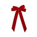 Elegant red velvet double-layered bow hair clip with long ribbon streamers for women - Red