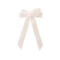 Elegant white velvet hair clip with long double ribbons and a minimalist bow design - White