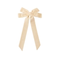 Elegant beige double-layer velvet bow hair clip with long ribbons for a chic hair style - Milk White