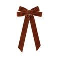 Elegant deep brown velvet bow hair clip with long ribbons on a white background - Dark Coffee