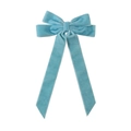 Elegant velvet hair clip with long double ribbons in soft blue finish for women - Blue