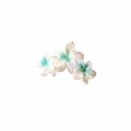 Molla per capelli con fiori di plumeria e petali sfumati bianco perla e verde - Verde Ciano / Confezione Singola Nuda
