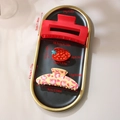 Three-piece hair clip set including red rectangle claw, strawberry clip and printed arc clip - Style A