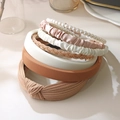 Set of 6 elegant headbands featuring pearls, satin fabrics, and stylish metallic weaves - Coffee Series Style A