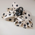 Detailed view of handmade French polka dot bow hair claw clip with satin fabric texture - Bulk Packaging / Creamy White Polka Dot Bow Style