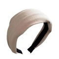 Elegant wide beige fabric headband with black anti-slip lining for high cranial top look - Milk White