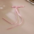 Elegant pink ribbon bow hair clip with long streamers and shiny silk-like texture - Pink