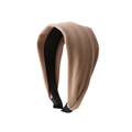 Stylish wide brown velvet headband with a structured non-slip lining for hair styling - Khaki