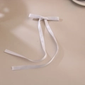 Elegant white satin bow hair clip with long silk ribbons and metal duckbill attachment - White