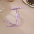 Elegant purple satin bow hair clip with long ribbons and smooth glossy finish - Light Purple