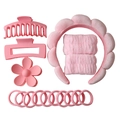 Pink sponge headband set including hair claws, scrunchies, and wrist washbands - Pink Series