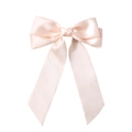 Elegant light pink satin bow hair clip with long ribbons for back-of-head styling - Apricot