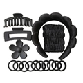 Black 13-piece hair accessories set including sponge headband, hair clips and scrunchies - Black Series