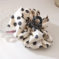 French polka dot bow hair claw clip in beige satin fabric with black metal spring - Creamy White Polka Dot Ruffled Style