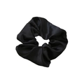 Classic black satin scrunchie with a glossy silk-like finish and soft pleated texture - Black - Satin Large (25-297)