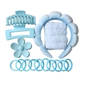Sky blue hair accessory set with braided sponge headband and matte floral hair claws - Blue Series