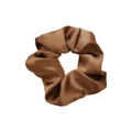 Brown satin scrunchie with a silky finish and soft pleats on a clean white background - Coffee - Satin Large (25-297)