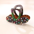 Chic dark brown hair claw clip with colorful polka dots and strong metal spring - Individual Packaging / Colorful Polka Dots / 8cm
